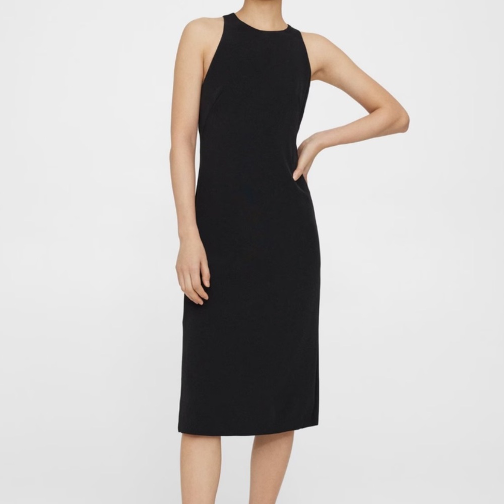 New Theory Black Cross-Back Midi Dress Size 10